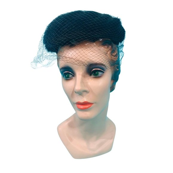 Vintage 1950s Fur Hat Brown Circle Veiled Cap - Picture 6 of 10